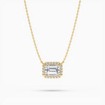 18K Solid Gold Natural Diamond Emerald Cut Halo Necklace – Minimalist Gift for Women