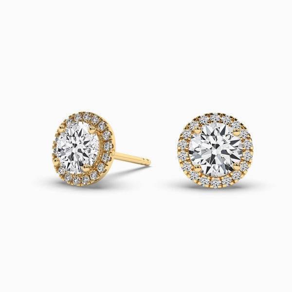 14K Natural Diamond Round Cut Halo Stud Earrings