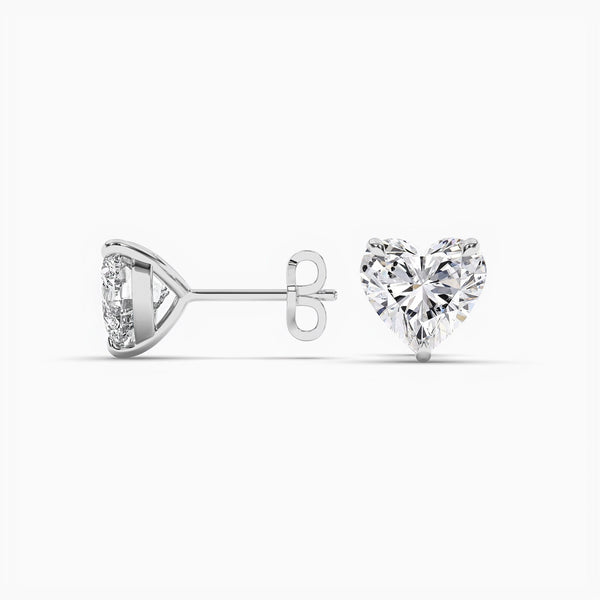 18K Solid Gold Lab Grown Diamond Heart Cut Solitaire Stud Earrings – Perfect Gift for Her - Side View | Riyanika Jewels