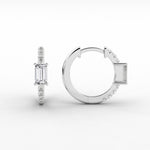 18k Solid Gold Baguette Cut Natural Diamond Huggie Hoop Earring - Close Up | Riyanika Jewels