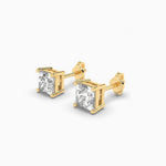 18K Solid Gold Lab Grown Diamond Princess Cut Stud Earrings - View 7 | Riyanika Jewels