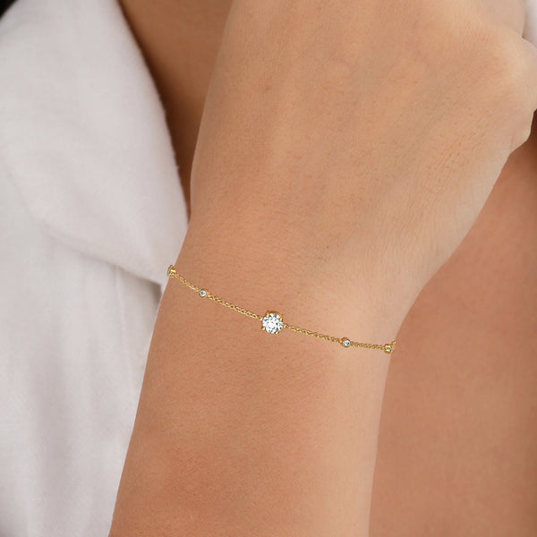 18K Solid Gold 1 Ct Lab Grown Diamond Layering Bracelet - Side View | Riyanika Jewels