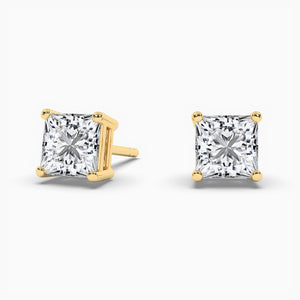 18K Solid Gold Natural Diamond Princess Cut Stud Earrings