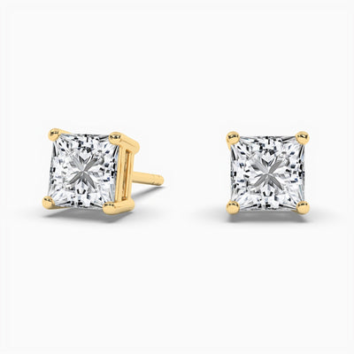 18K Solid Gold Natural Diamond Princess Cut Stud Earrings