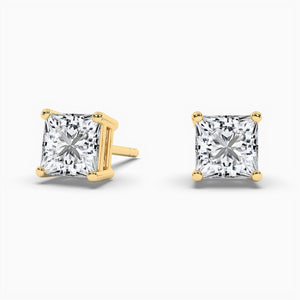 14K Natural Diamond Princess Cut Stud Earrings