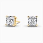 18K Solid Gold Natural Diamond Princess Cut Stud Earrings
