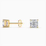 18K Solid Gold Lab Grown Diamond Princess Cut Stud Earrings - View 6 | Riyanika Jewels