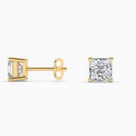 14K Natural Diamond Princess Cut Stud Earrings