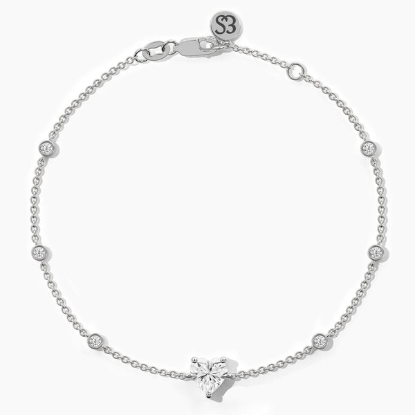 18k Solid Gold Lab Grown Diamond Station Bracelet | Heart Cut Lab Grown Diamond - Side View | Riyanika Jewels