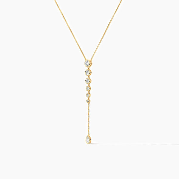 18K Solid Gold Natural Diamond Cushion & Round Lariat Necklace