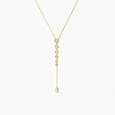 18K Solid Gold Natural Diamond Cushion & Round Lariat Necklace
