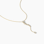 18K Solid Gold Natural Diamond Cushion & Round Lariat Necklace - Alternate Angle | Riyanika Jewels