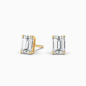 18k Solid Gold Emerald Cut Natural Diamond Solitaire Studs Earrings