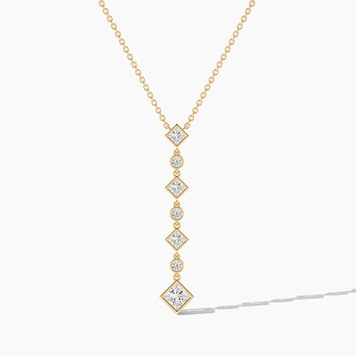 18k Solid Gold Classic Natural Diamond Lariat Necklace