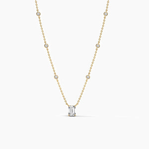 18K Solid Gold Natural Diamond By the Yard Emerald Cut Necklace