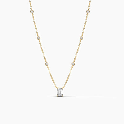 18K Solid Gold Natural Diamond By the Yard Emerald Cut Necklace