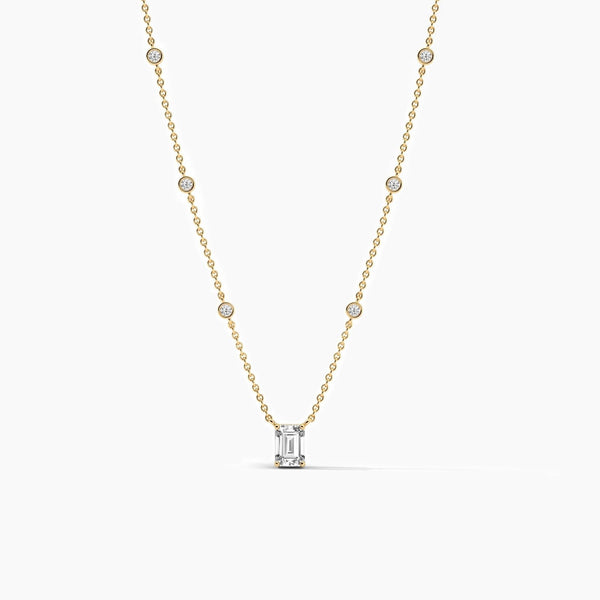 14K Natural Diamond Emerald Cut Necklace