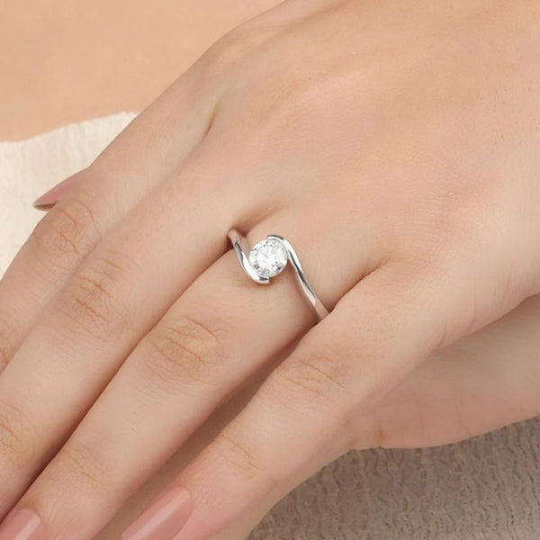 18K Solid Gold 0.50 CT Lab Grown Diamond Round Cut Bypass Tension Set Engagement Ring - Side View | Riyanika Jewels