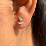 18k Solid Gold Emerald Cut Lab Grown Diamond Solitaire Studs Earrings - Side View | Riyanika Jewels