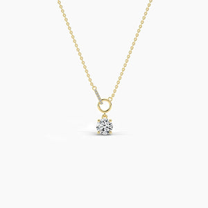 18K Solid Gold Natural Diamond 1.00 Ct Round Solitaire Necklace – Minimalist Interlocking Design