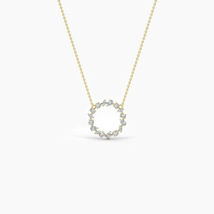 18K Solid Gold Natural Diamond Multi-Shape Cluster Necklace – Open Circle Bridal Pendant for Women
