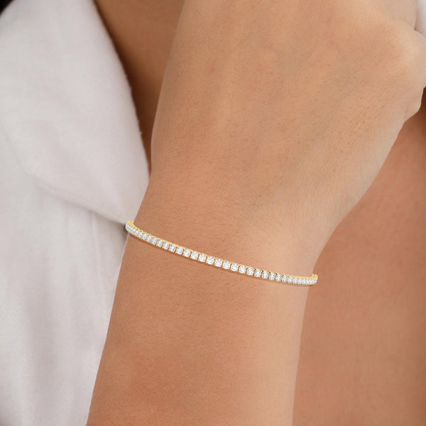 14K Solid Gold 2.00mm Lab Grown Diamond Tennis Bracelet | Stackable Bracelet