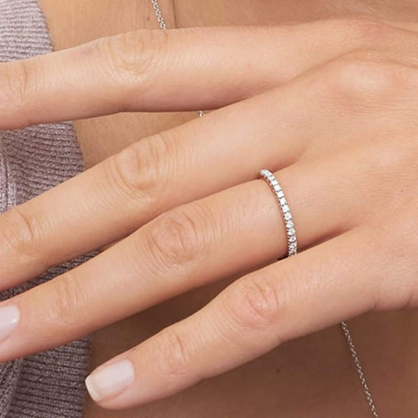 18K Solid Gold Lab Grown Diamond Round Cut Pave Set Full Eternity Band - Side View | Riyanika Jewels