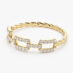 18K Solid Gold 0.38 CT Natural Diamond Chain Link Twisted Rope Engagement Ring - Detail