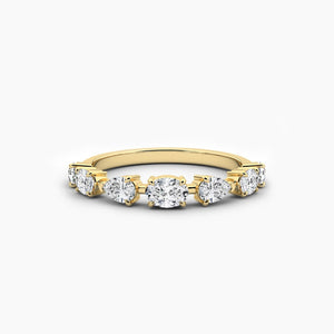 18K Solid Gold Natural Diamond Oval & Pear Cut Wedding Band – Stackable Anniversary Ring for Women