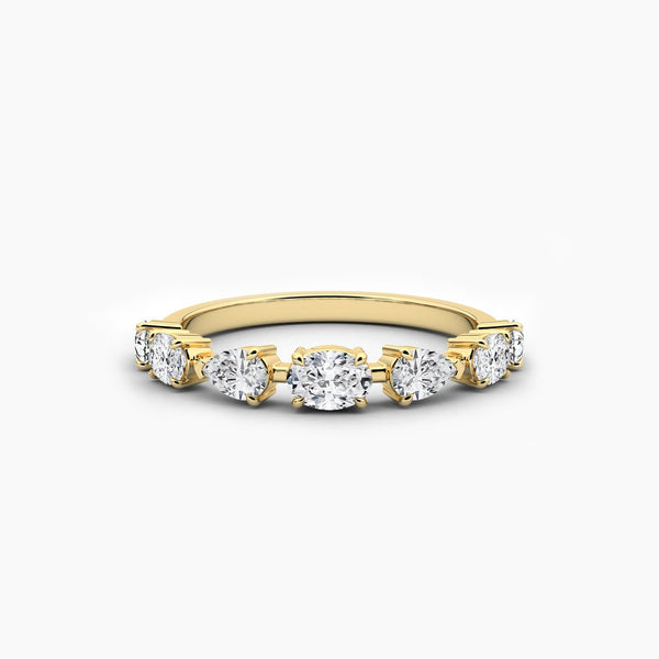 18K Solid Gold Natural Diamond Oval & Pear Cut Wedding Band – Stackable Anniversary Ring for Women