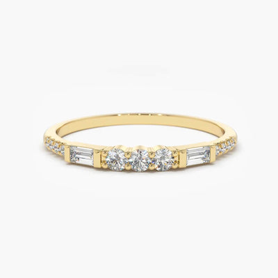 18K Solid Gold Natural Diamond Baguette & Round Cut Half Eternity Wedding Band