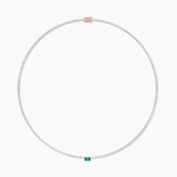 14K Solid Gold Flexible Emerald Natural Diamond Tennis Choker Necklace
