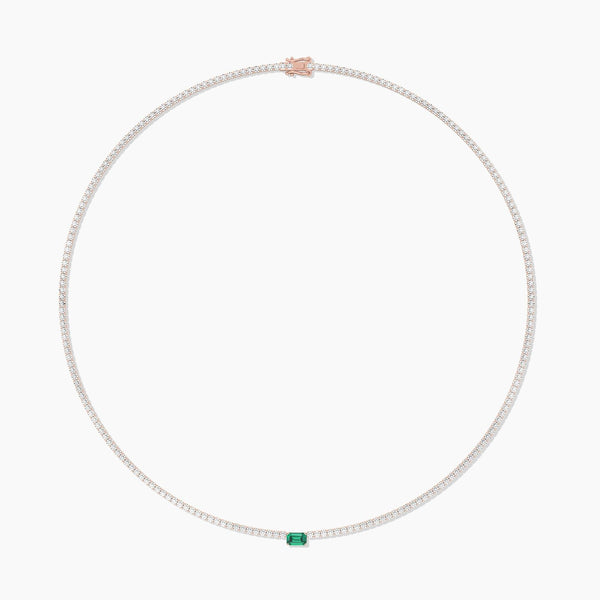 18k Solid Gold Flexible Emerald Lab Grown Diamond Tennis Choker Necklace - Side View