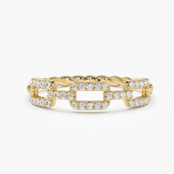 18K Solid Gold 0.38 CT Natural Diamond Chain Link Twisted Rope Engagement Ring