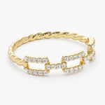 18K Solid Gold 0.38 CT Lab Grown Diamond Chain Link Twisted Rope Engagement Ring - Close Up