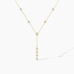 18k Solid Gold Lab Grown Diamond Princess Cut Lariat Station Necklace | Statement Necklace - Side View | Riyanika Jewels