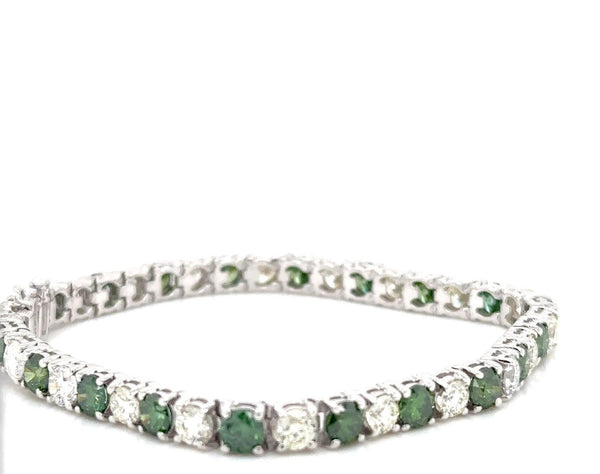 18K Solid Gold 12.00 CTW Lab Grown & Green Diamond Tennis Bracelet - Side View | Riyanika Jewels