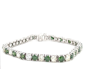 18K Solid Gold 12.00 CTW Natural & Green Diamond Tennis Bracelet