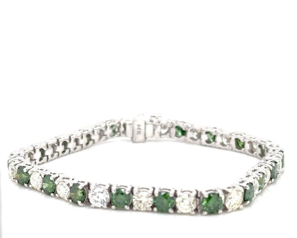 18K Solid Gold 12.00 CTW Natural & Green Diamond Tennis Bracelet