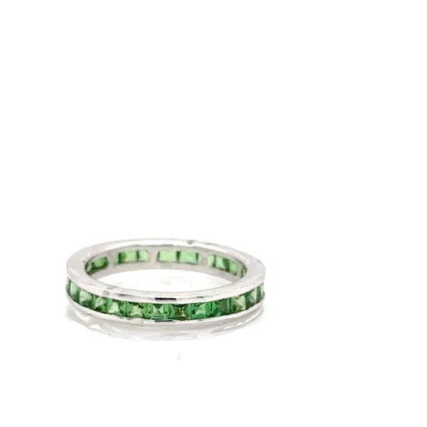 18K Solid Gold 3.00 CTW Natural Diamond Tsavorite Square-Cut Eternity Band - Side View | Riyanika Jewels
