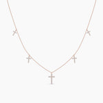 14K Solid Gold Natural Diamond Cross Station Necklace