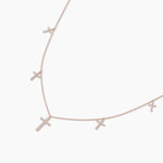 14K Solid Gold Natural Diamond Cross Station Necklace