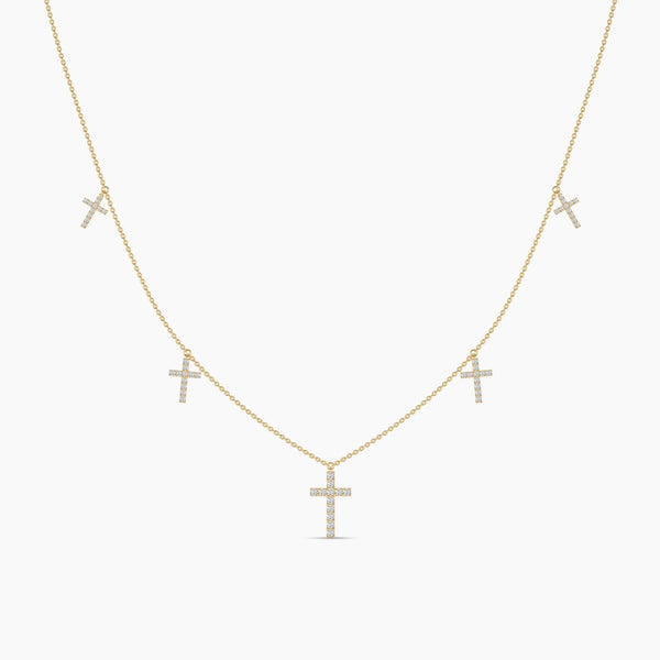 18k Solid Gold Natural Diamond Cross Station Necklace | Riyanika Jewels