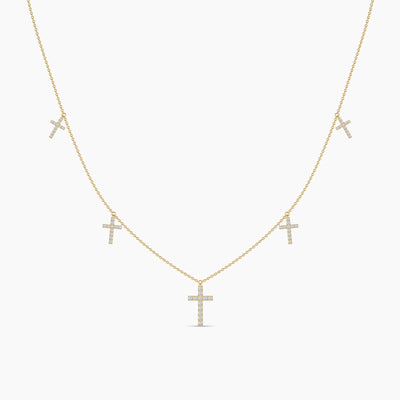 18k Solid Gold Natural Diamond Cross Station Necklace | Riyanika Jewels