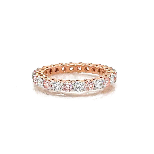 18K Solid Gold Natural Diamond Eternity Band – Pink & White Round Diamonds