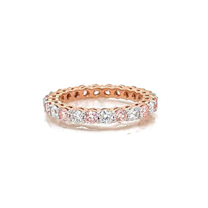18K Solid Gold Natural Diamond Eternity Band – Pink & White Round Diamonds