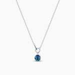 18k Solid Gold 1.00ct Round Blue-green Sapphire & Natural Diamond Necklaces For Women - Detail