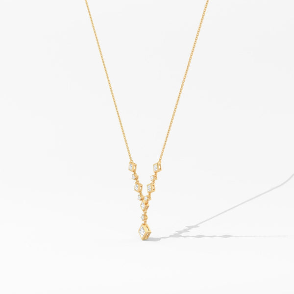 18k Solid Gold Princess & Round Natural Diamond Necklace | Statement Necklace | Riyanika Jewels