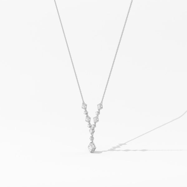 18k Solid Gold Princess & Round Natural Diamond Necklace | Statement Necklace - Side View | Riyanika Jewels