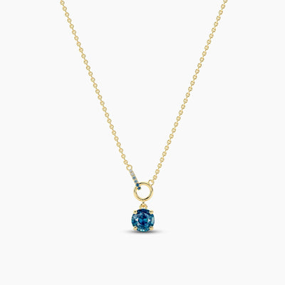 18k Solid Gold 1.00ct Round Blue-green Sapphire & Natural Diamond Necklaces For Women